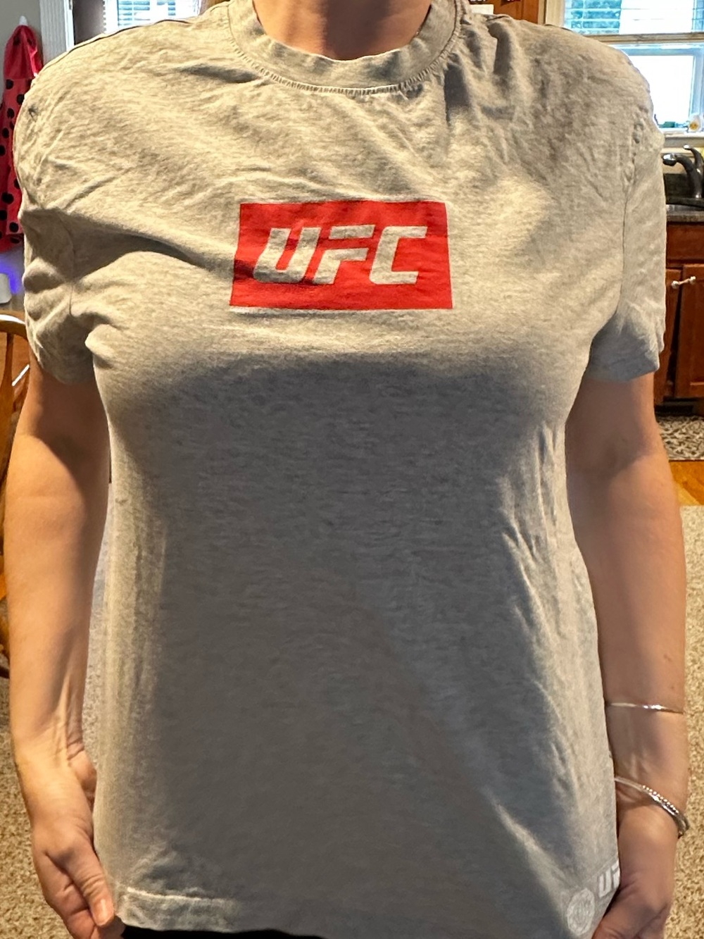 UFC Women's Light Gray Tee with Red Logo